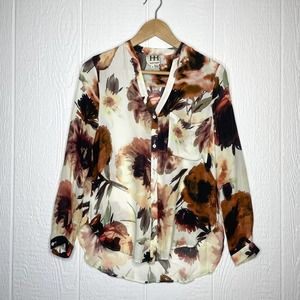 HAUTE HIPPIE Silk Watercolor Floral Button Down Blouse XS